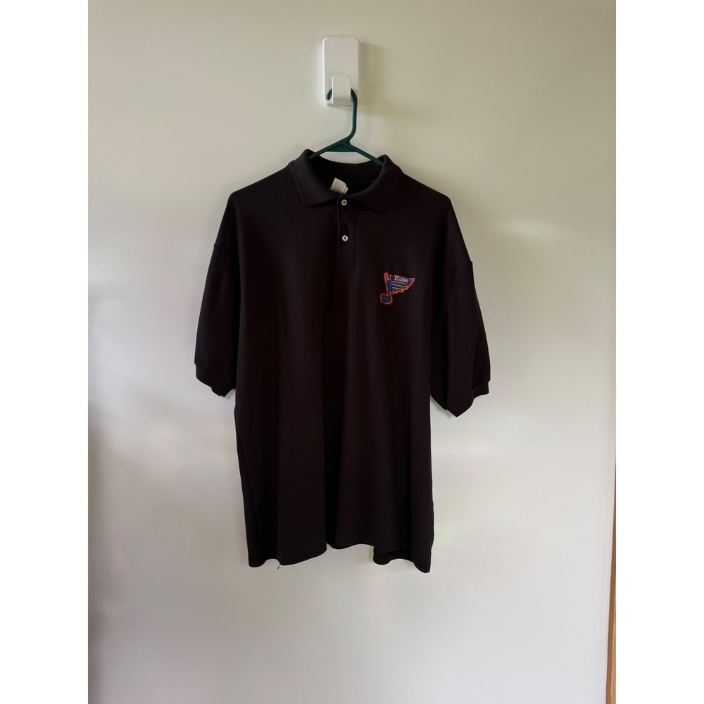 Vintage St Louis Blues NHL Hockey Polo Shirt Black GTS Made in USA Mens XL